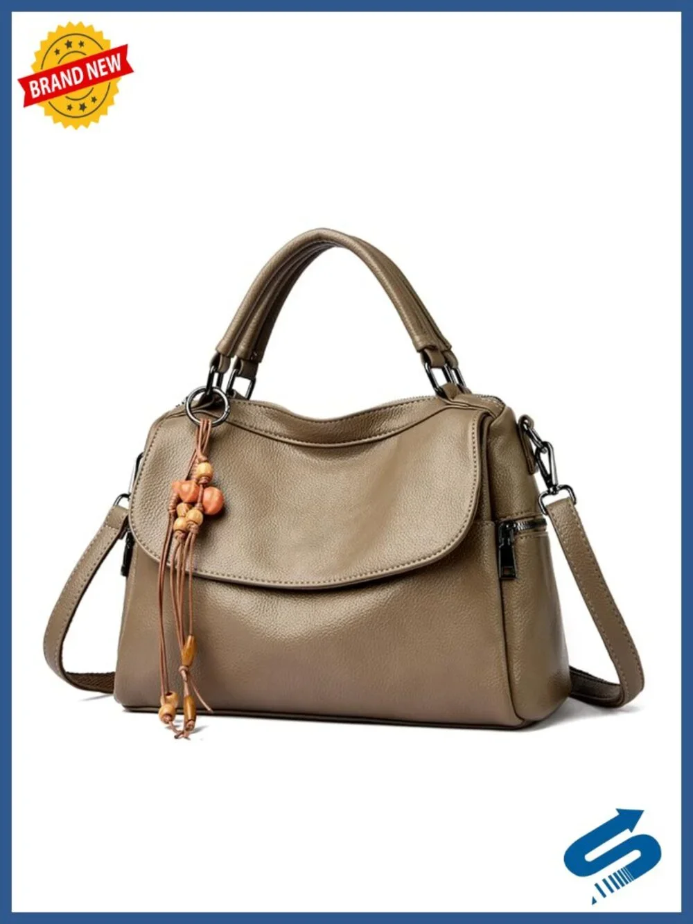 Vegan Leather Satchel Crossbody Handbag with Detachable Strap